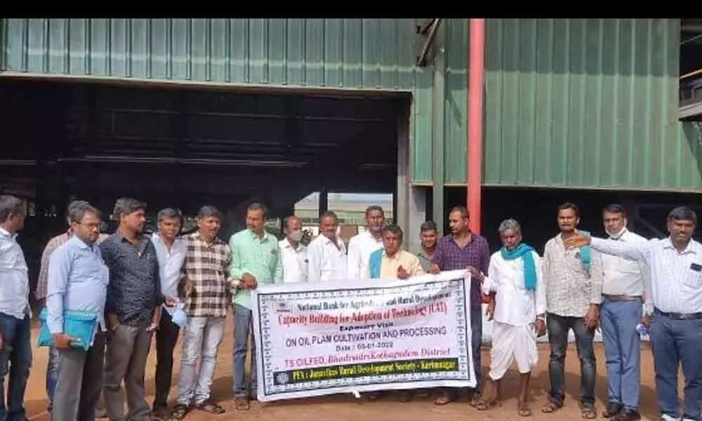 Farmers of Lakshmipur FPO visited the oil palm factory in Kothagudem district on Monday