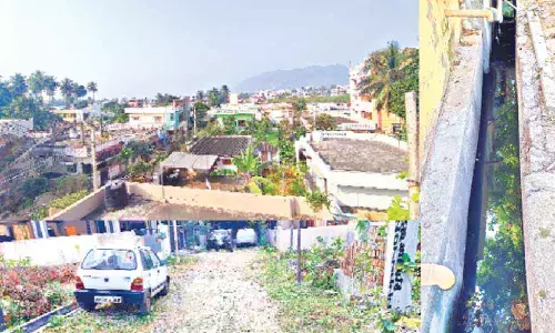 A view of Ganesh Colony; Domestic wastewater stagnated in a drain;  A pathway without a road