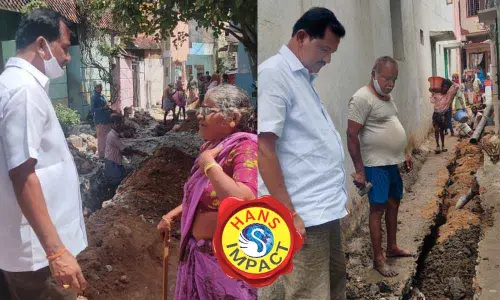 A woman from Indira Nagar explaining local problems to the Corporator; Corporator Hanumantha Naik  supervising the works at Indira Nagar under 24th division in Tirupati on Monday