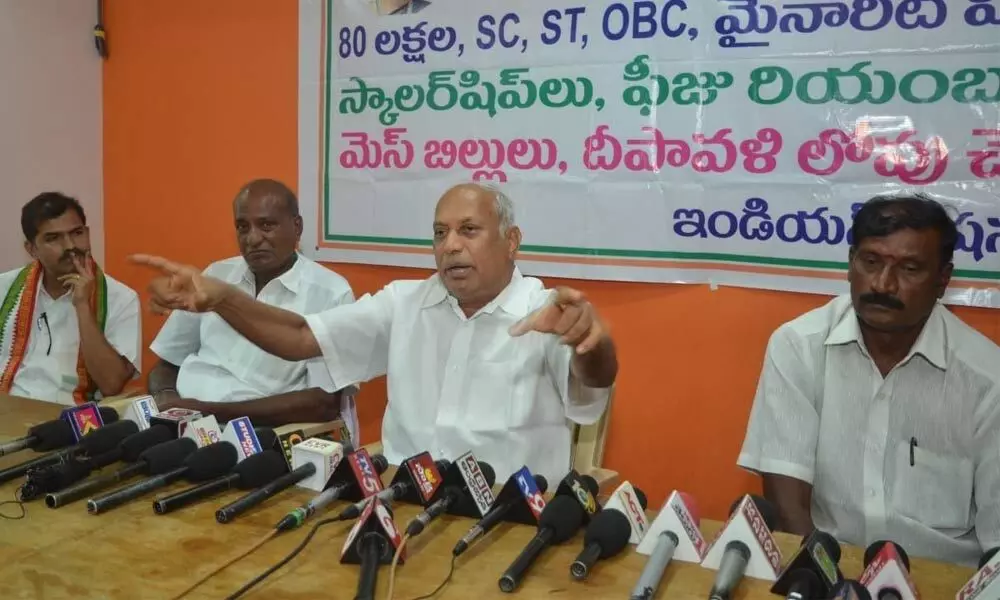 Former MP Chinta Mohan addressing a press conference at Kuppam on Tuesday