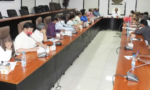 JNTU-K Vice-Chancellor Prof GVR Prasad Raju addressing a meeting at the conference hall of the varsity in Kakinada on Tuesday