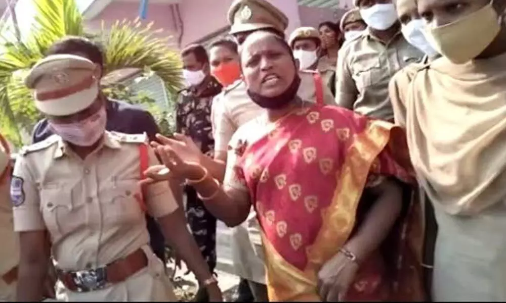 Ex-MLA Bodige Shobha arrested during a protest called by BJP