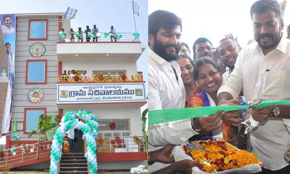 Irrigation Minister Dr P Anil Kumar Yadav inaugurating the newly constructed secretariats, RBKs, Anganwadi centre and Dr YSR Arogya Kendram at various places in Nandikotkur constituency on Wednesday