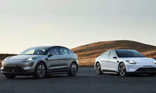 Left: Sonys Vision-S SUV, a concept electric SUV. Right: Sonys Vision-S, a concept electric sedan.