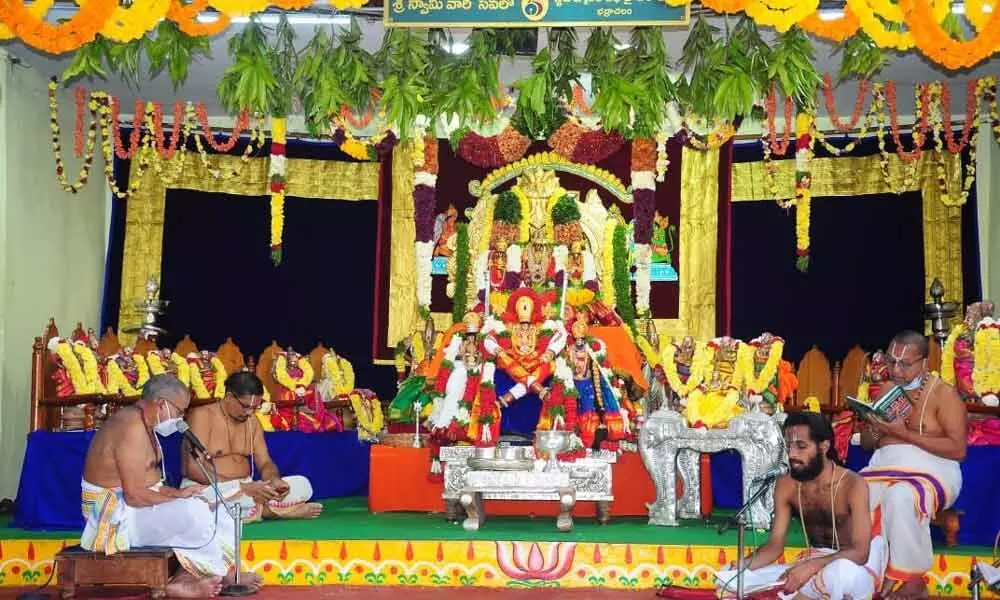 Lord Rama appeared as Narasimha Avathar during the Mukkoti festival celebrations at the Bhadrari shrine on Thursday