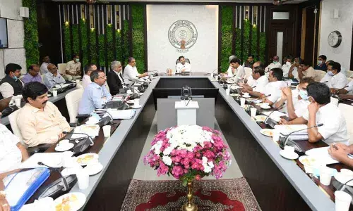 Chief Minister Y S Jagan Mohan Reddy meeting leaders of government employees associations on PRC, at his camp office on Thursday
