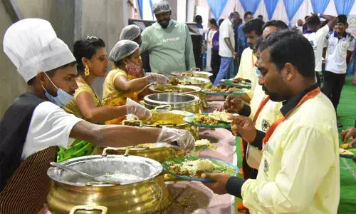 Food being served to players and other visitors at the venue Indira Maidanam on Thursday