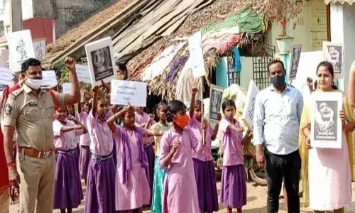 Students, professionals and police taking out a rally on the occasion of Women Safety Day at Sompet in Srikakulam district on Thursday