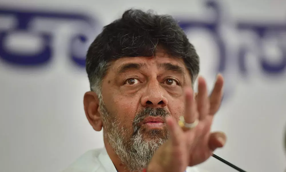Karnataka Pradesh Congress Committee (KPCC) President D K Shivakumar addresses a press conference about the partys proposed padayatra for the Mekedatu project at party office in Bengaluru on Friday