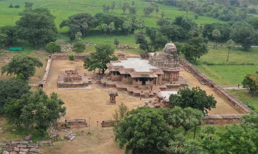 Aerial view of Ramappa Temple in Palampet village in Mulugu District