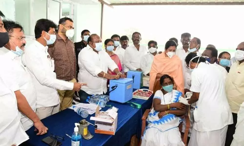 Minister Gangula Kamalakar launched Covid booster dose vaccination programme at Kothapalli in Karimnagar district on Monday.