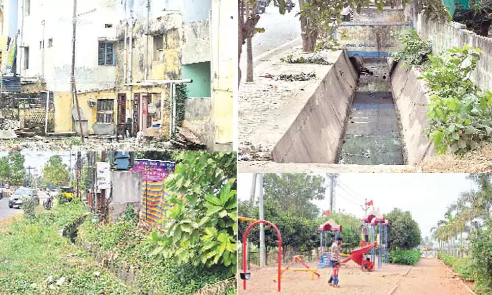 LIG houses in dilapidated condition; Open drain in Housing Board Colony; Side drain; Children’s park