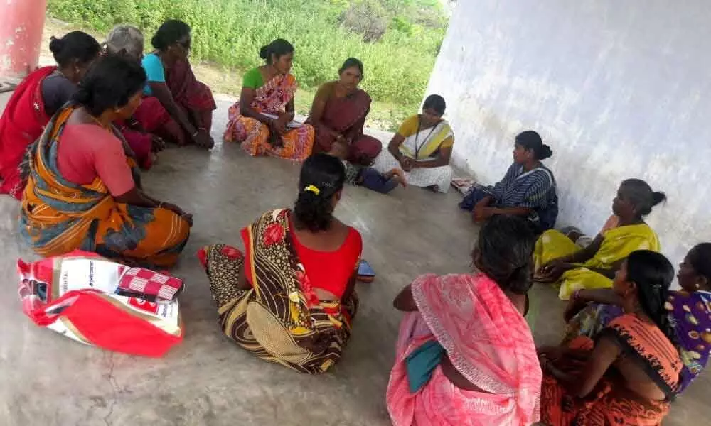 Self Help Group members holding a meeting in a village of Nalgonda district