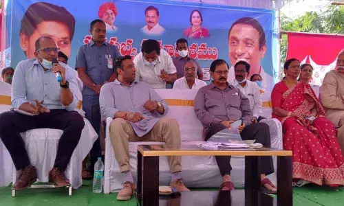 Minister Mekapati Gowtham Reddy and Nellore MP Adala Prabhakar Reddy participating in the general body meeting of Marripadu mandal in Atmakur segment on Monday