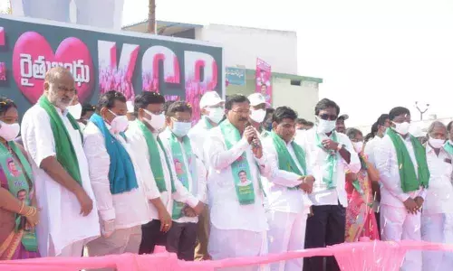 Agriculture Minister Singireddy Niranjan Reddy speaking at the Rythu Bandhu celebrations in Khammam on Monday