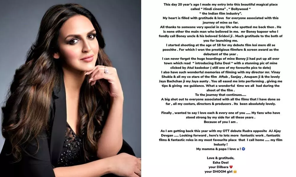 Esha Deol Shares A Heartfelt Note As She Completes 20 Years In The Film Industry