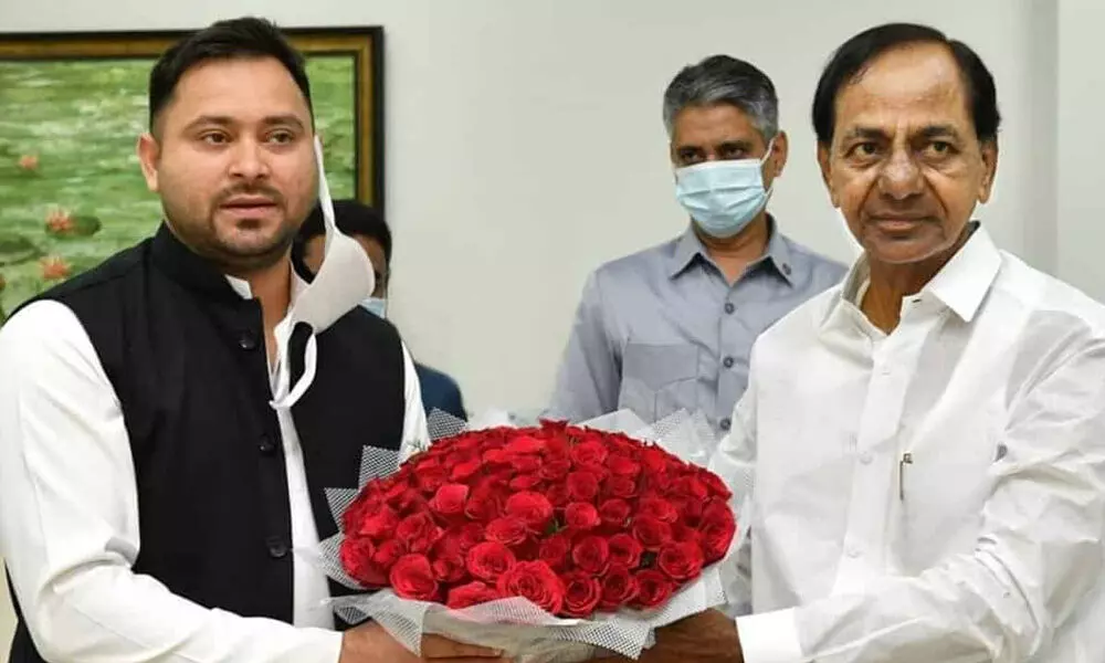 RJD leader Tejaswi Yadav meets Telangana CM KCR in Hyderabad