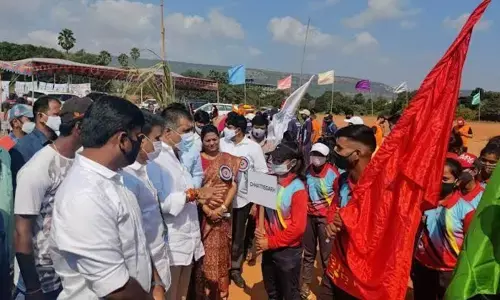 Tourism and Sports Minister M Srinivasa Rao interacting with the players at the inaugural of the tournament in Visakhapatnam on Tuesday
