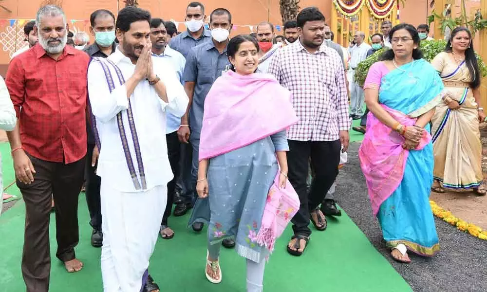 CM Jagan steps out wearing traditional attire for Sankranti celebrations