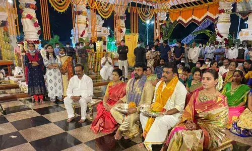Chiru, Surekha attend Goda Kalyanam at Dokiparru Balaji temple