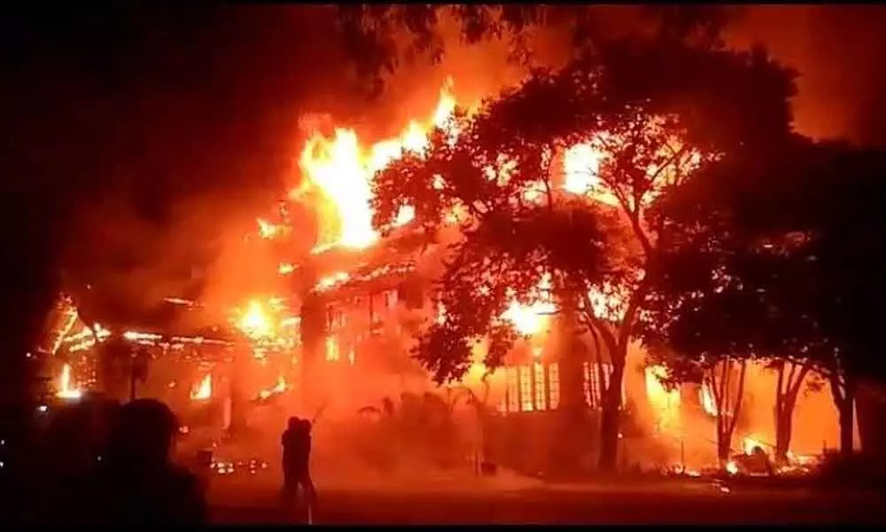 A view of Secunderabad Club  building destroyed  in a major  fire on  Sunday
