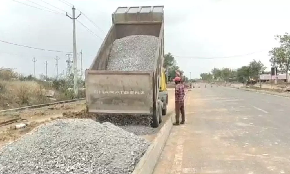 Road construction works being carried out at Shriram Nagar