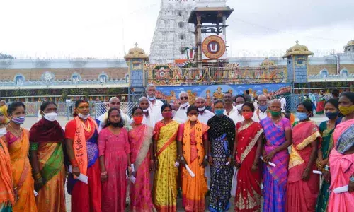 Tribals from Chintapalli mandal in Paderu division, Visakhapatnam district, had Vaikunta Dwara Darshan at Tirumala temple on Monday
