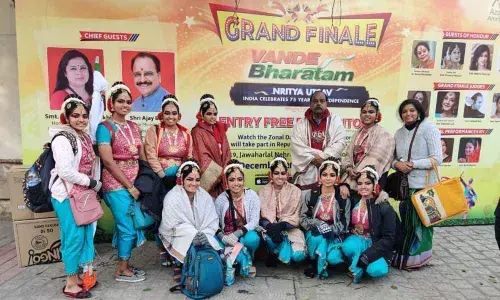 Dance teacher Lakshmi Prasad and her selected  students in one frame on Monday at Kothagudem