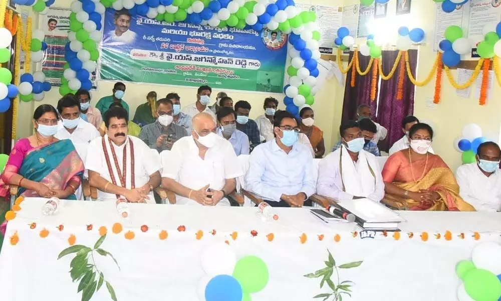 Anakapalle MP BV Satyavathi and MLAs at registration centre inaugural programme in Visakhapatnam on Tuesday