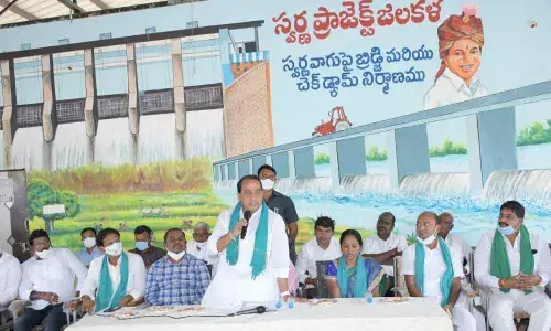 Revenue Minister Revenue Minister Allola Indrakaran Reddy addressing a gathering in Nirmal on Tuesday
