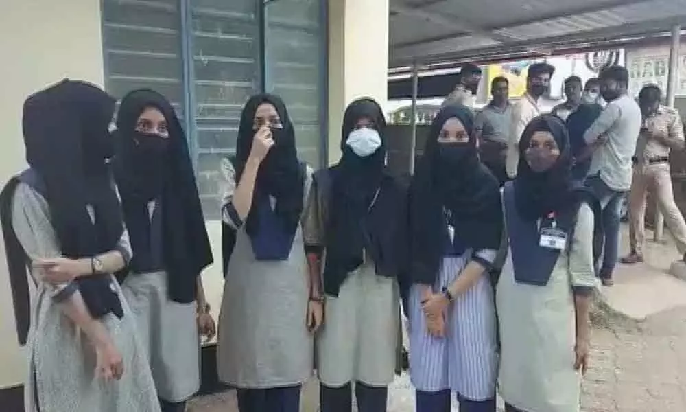 Students From Karnataka Hold Protest For Not Permitting Them To Wear Hijab While
