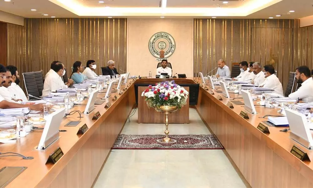 Chief Minister YS Jagan Mohan Reddy chairing the State Cabinet at the Secretariat in Velagapudi on Friday