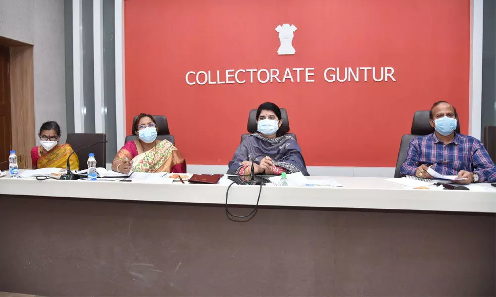 Joint Collector Rajakumari addressing a meeting at the Collectorate in Guntur city on Friday