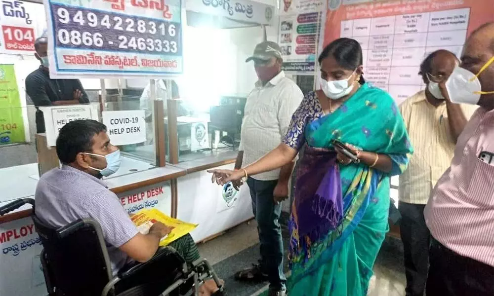 DMHO Dr Suhasini inspecting a medical lab in Vijayawada on Friday
