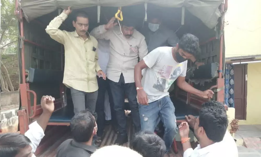 Police arresting TDP leaders in Gudivada on Friday