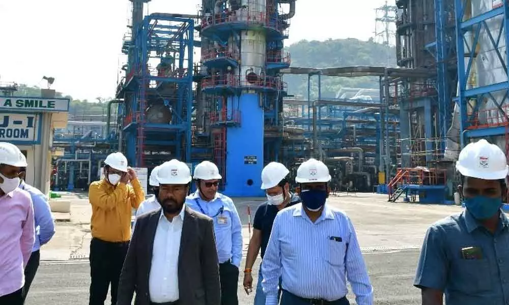 Minister of State for Petroleum and Natural Gas Rameswar Teli visiting HPCL Visakh Refinery on Saturday