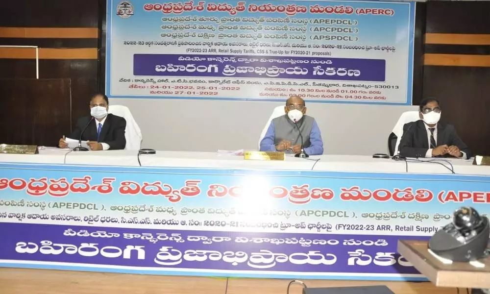 APERC Chairman CV Nagarjuna Reddy at the APERC’s public hearing in Visakhapatnam on Monday