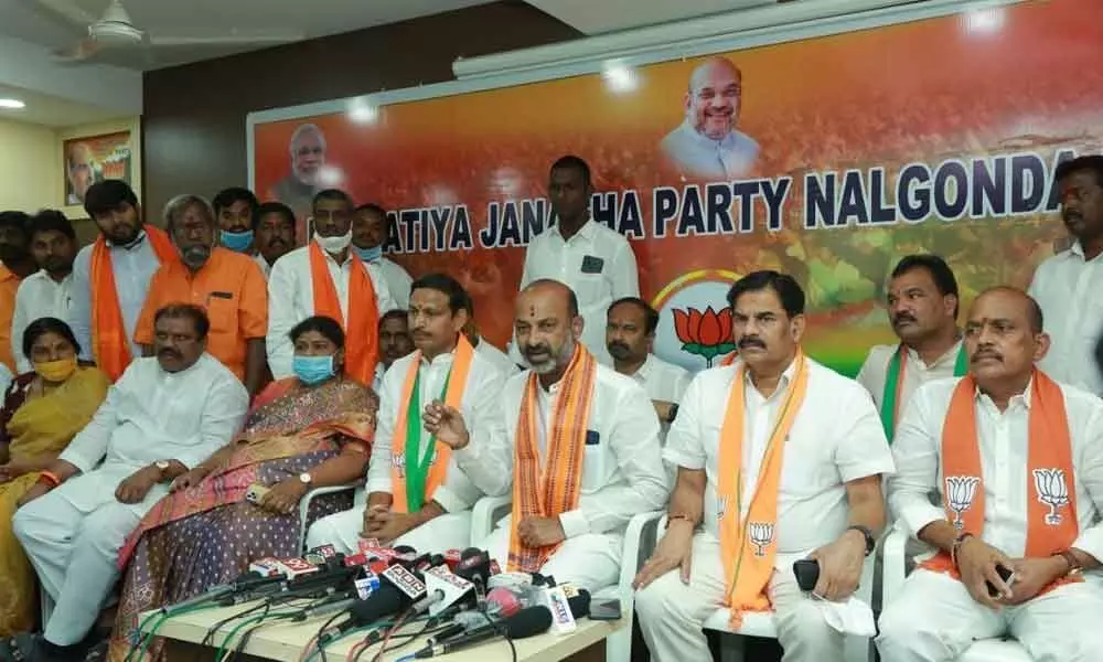 BJP State chief MP Bandi Sanjay addressing the media in Nalgonda on Tuesday