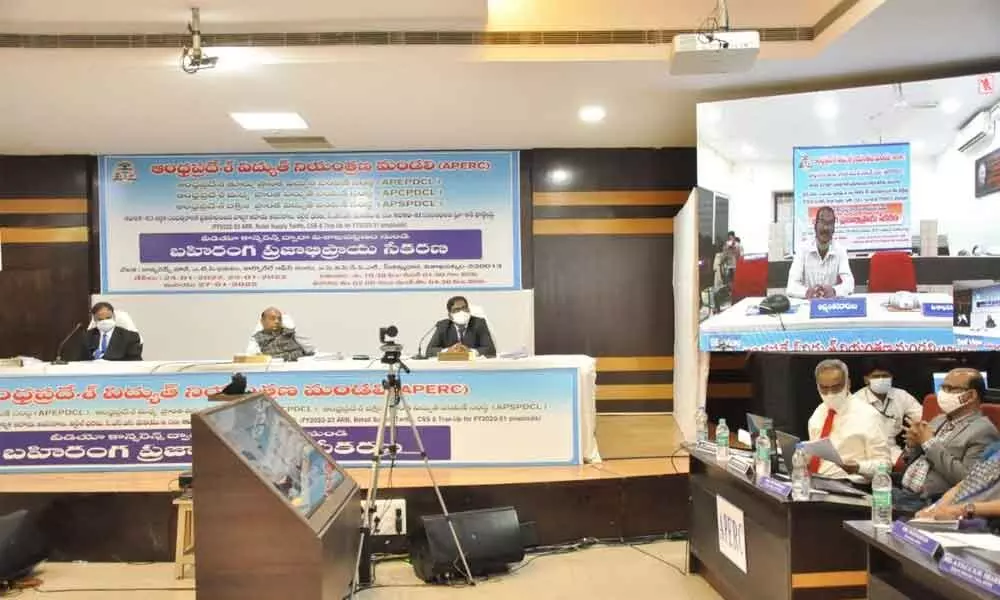 APERC Chairman C V Nagarjuna Reddy conducting a public hearing in Visakhapatnam on Tuesday.