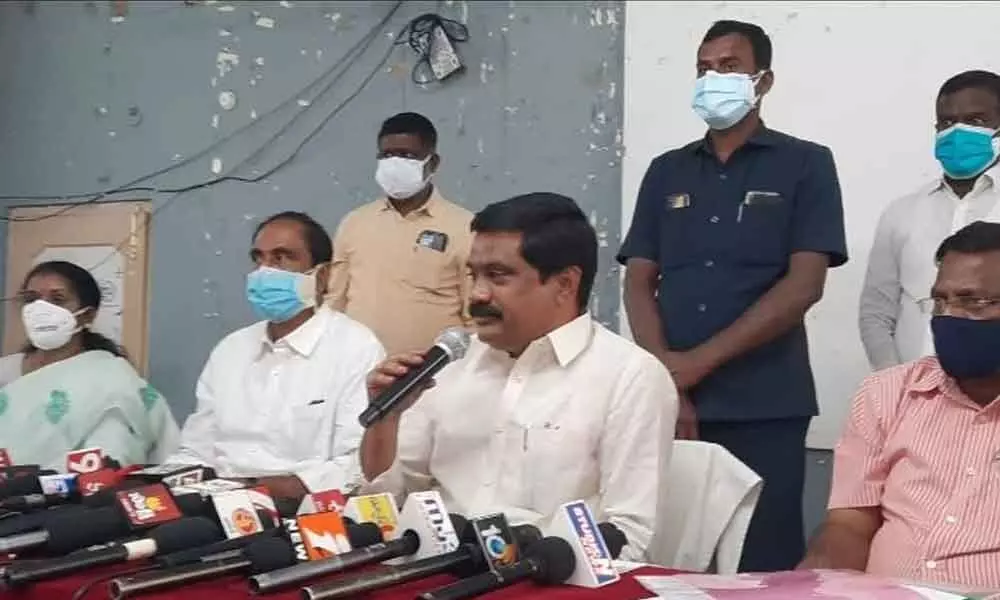 Minister V Prashath Reddy speaking to media  persons in Jagtial on Tuesday