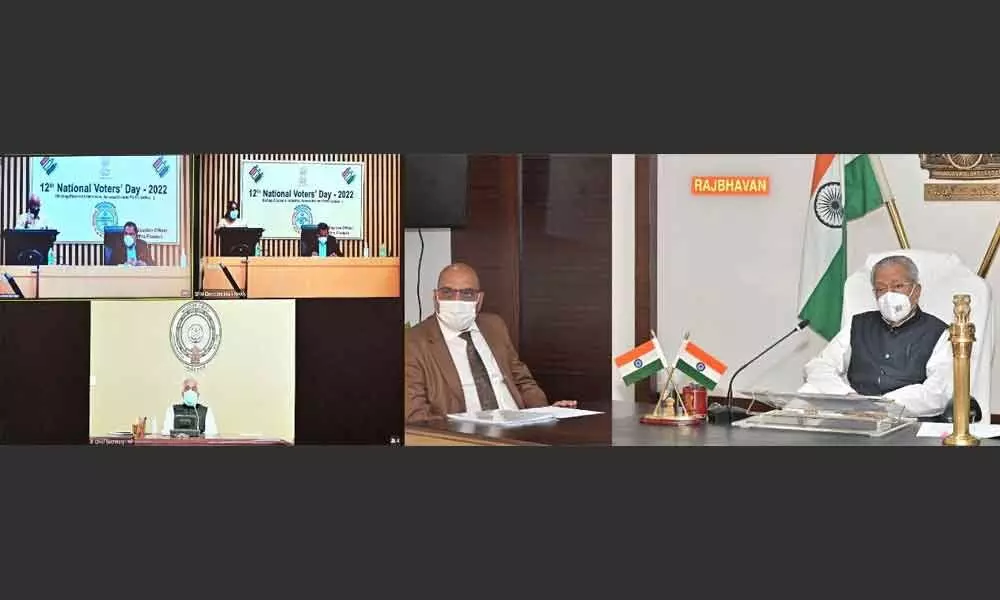 Governor Biswa Bhusan Harichandan participates as chief guest at the 12th National Voters’ Day celebrations, in virtual mode from Raj Bhavan on Tuesday.