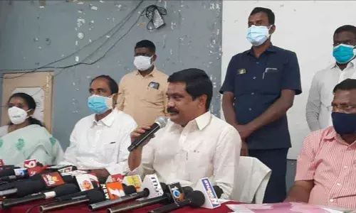 Minister V Prashath Reddy speaking to media  persons in Jagtial on Tuesday