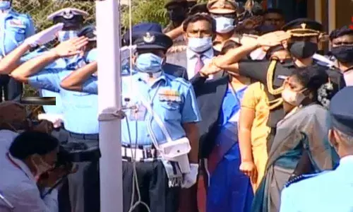 Telangana governor Tamilisai Soundararajan on Wednesday unfurled National Flag at Raj Bhavan in Hyderabad