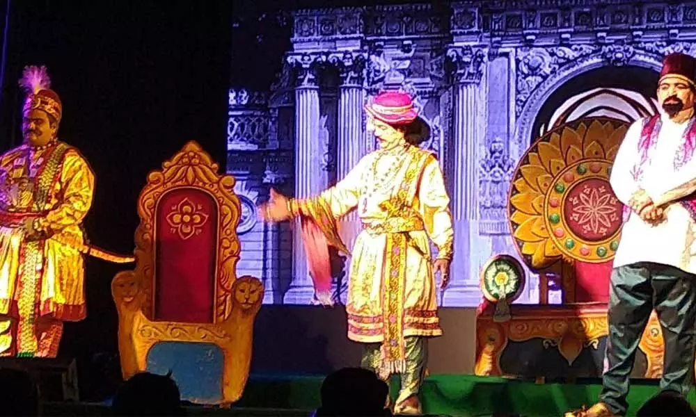 Artistes performing in an historical drama ‘Swaatantrya Sangramam’ in Vijayawada on Thursday