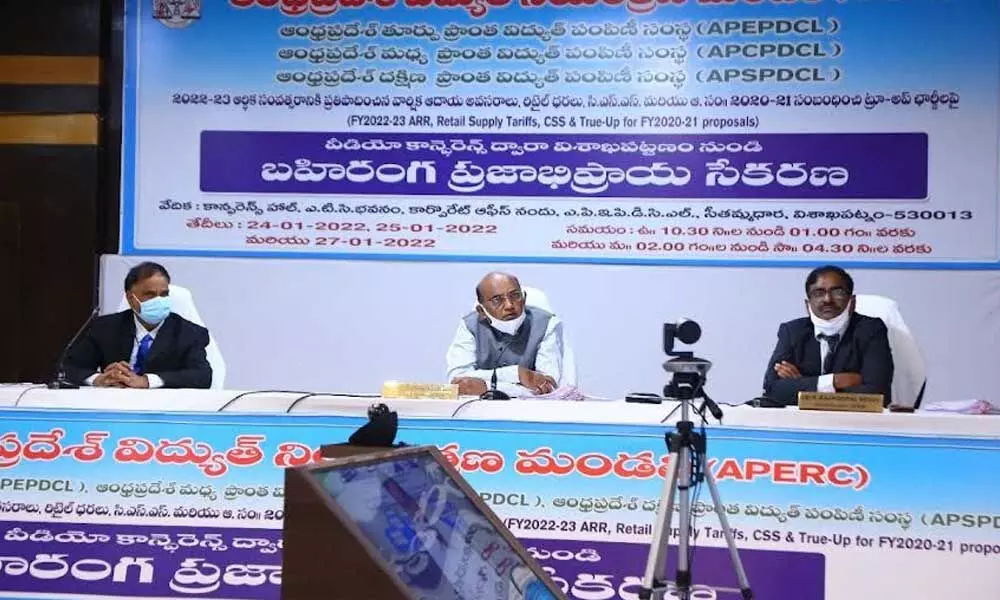 Officials speaking on the concluding day of the virtual public hearing of APERC held in Visakhapatnam on Thursday