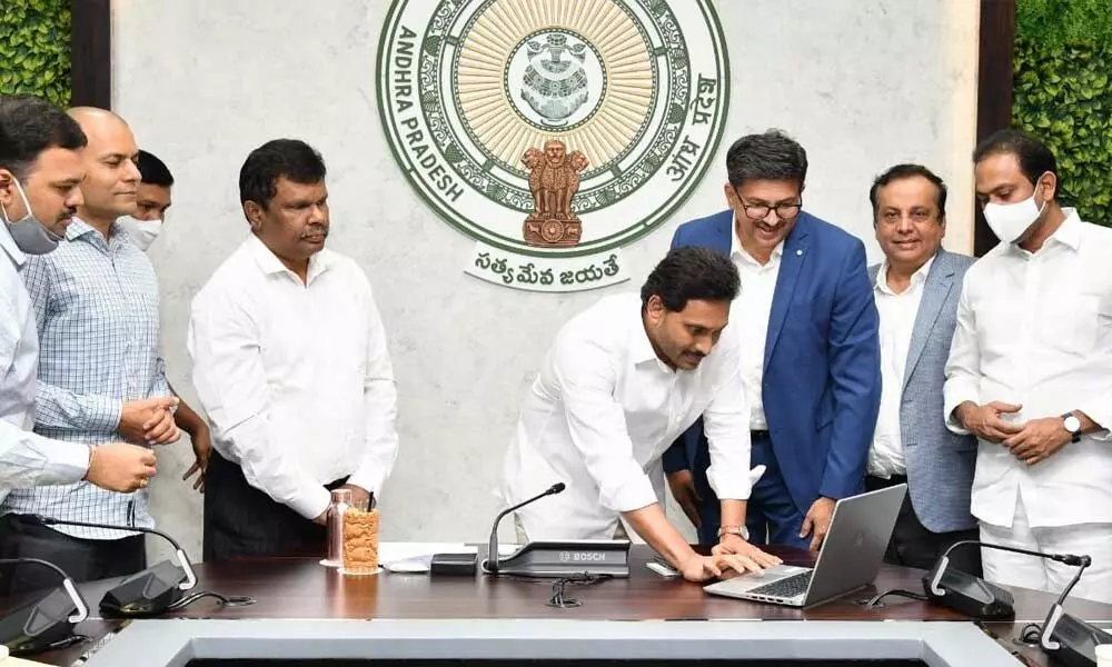 Chief Minister Y S Jagan Mohan Reddy inaugurates Nova Airs oxygen plant at Sri City in remote mode from his camp office in Tadepalli on Thursday