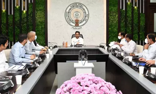 Chief Minister Y S Jagan Mohan Reddy reviews Covid control and vaccination at his camp office in Tadepalli on Thursday