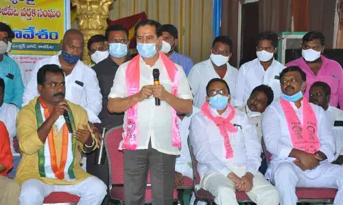 Chief Whip D Vinay Bhaskar speaking at a roundtable conference in Kazipet on Thursday