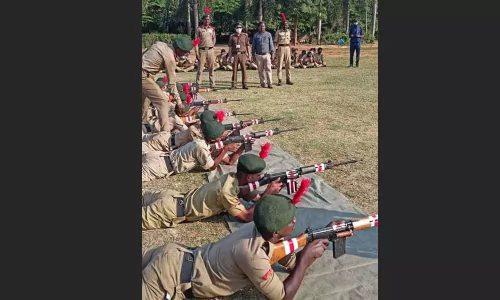 NCC cadets practising firing during a camp in Vizianagaram