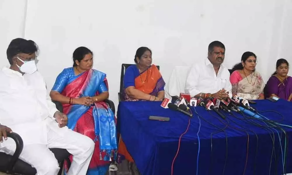 Tourism Minister M Srinivasa Rao speaking at a media conference in Visakhapatnam  on Friday